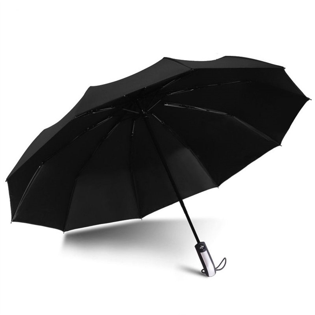 DÖRÖY Taschenregenschirm Vollautomatischer regenfest, UV-Schutz Schwarz Sonnenschirm Klappschirm