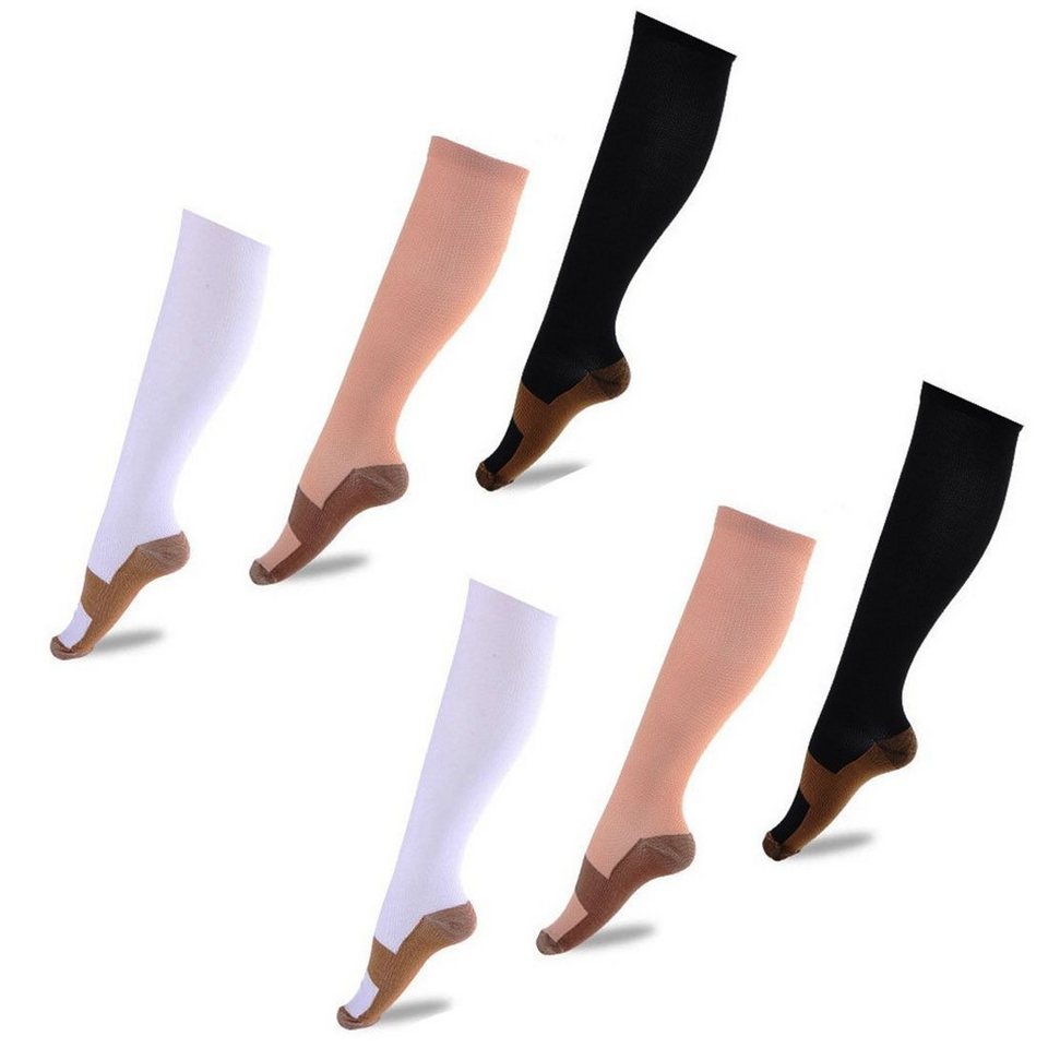 DÖRÖY Kompressionsstrümpfe 6 Paar lange Stützsocken, Sportsocken,  Kompressionssocken für Frauen