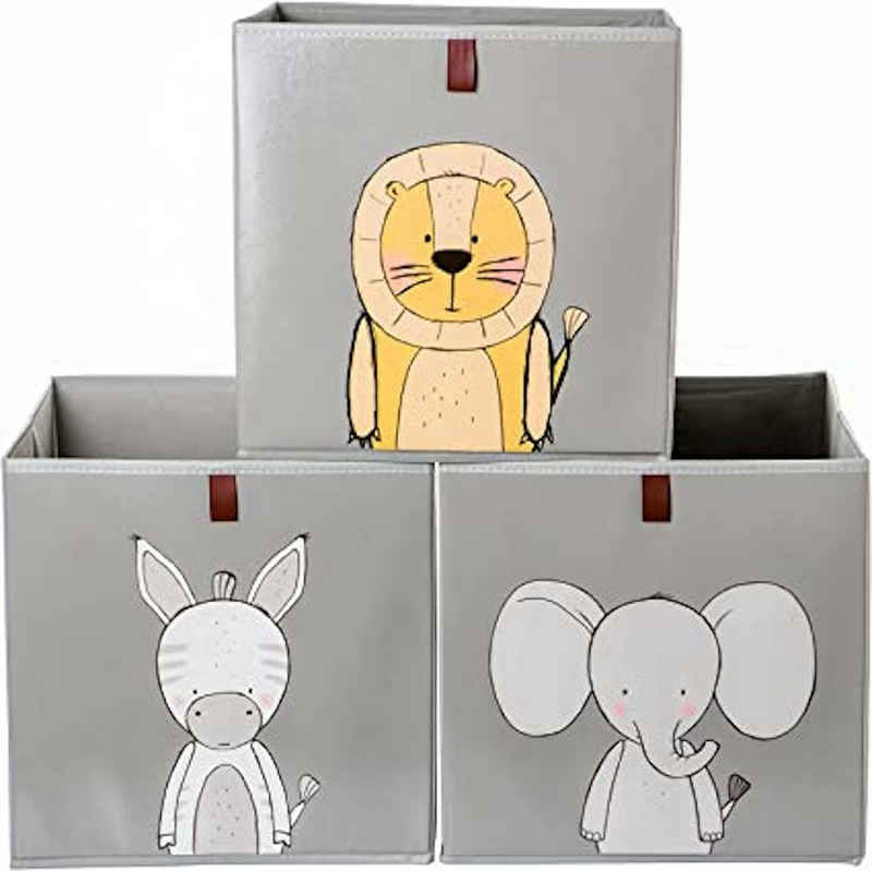 Centi Faltbox Aufbewahrungsboxen Kinder, Spielzeugkiste für Kallax Boxen (Spar Set, 3 St., 33x33x33cm grau), mit Schlaufe zum Herausziehen, aufbewahrung Kinderzimmer, abwaschbar