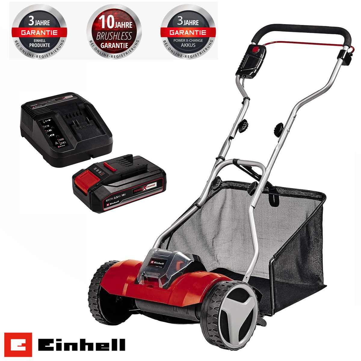 Einhell Spindelmäher Spindel Rasenmäher GE-HM 18/38 Li 18 V mit Akku 2.5 Ah + Ladegerät PXC