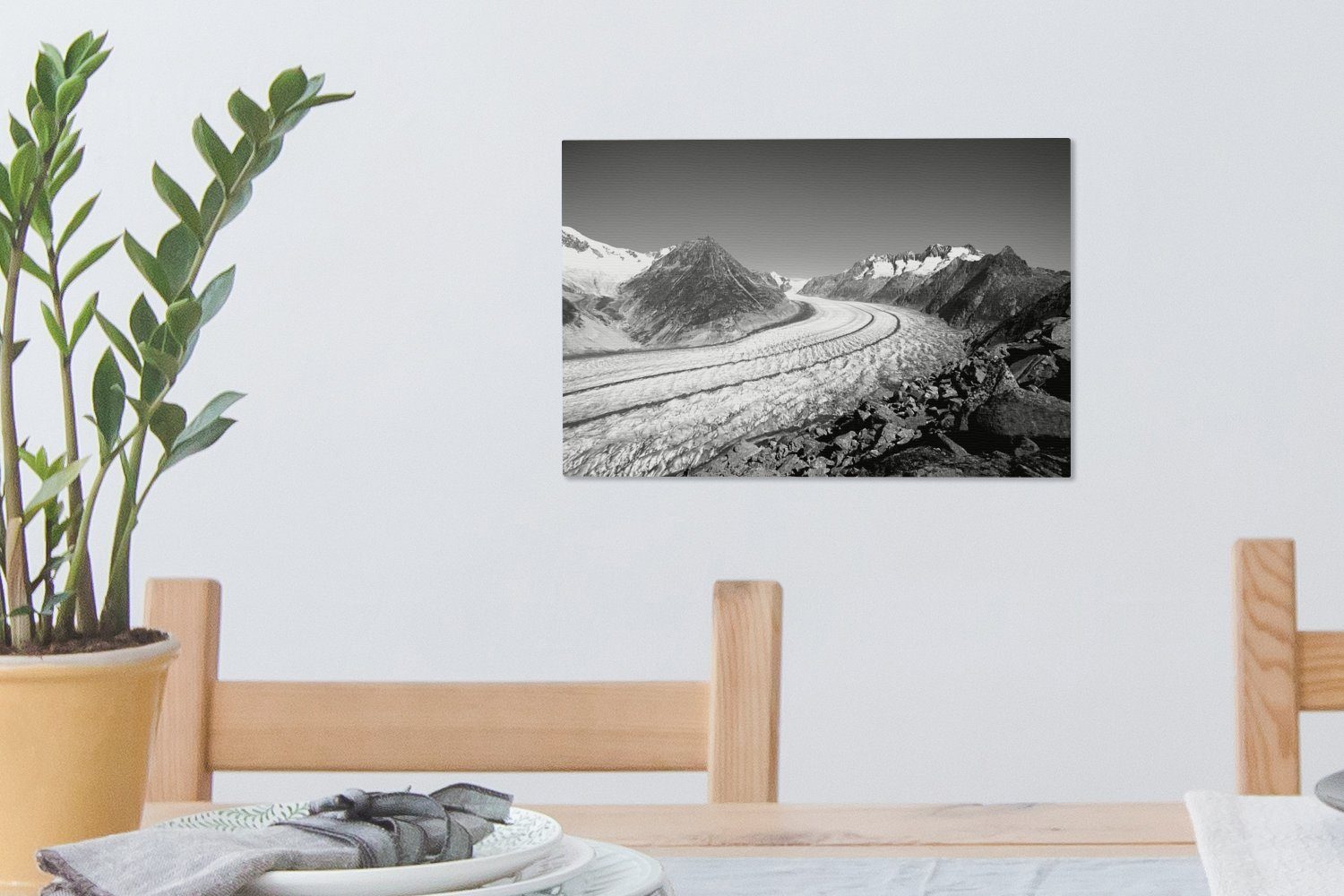 bei OneMillionCanvasses® Aufhängefertig, im Wandbild Schweizer Der -, Leinwandbild klarer Wanddeko, (1 St), 30x20 cm Luft Aletschgletscher Leinwandbilder, Wallis Kanton