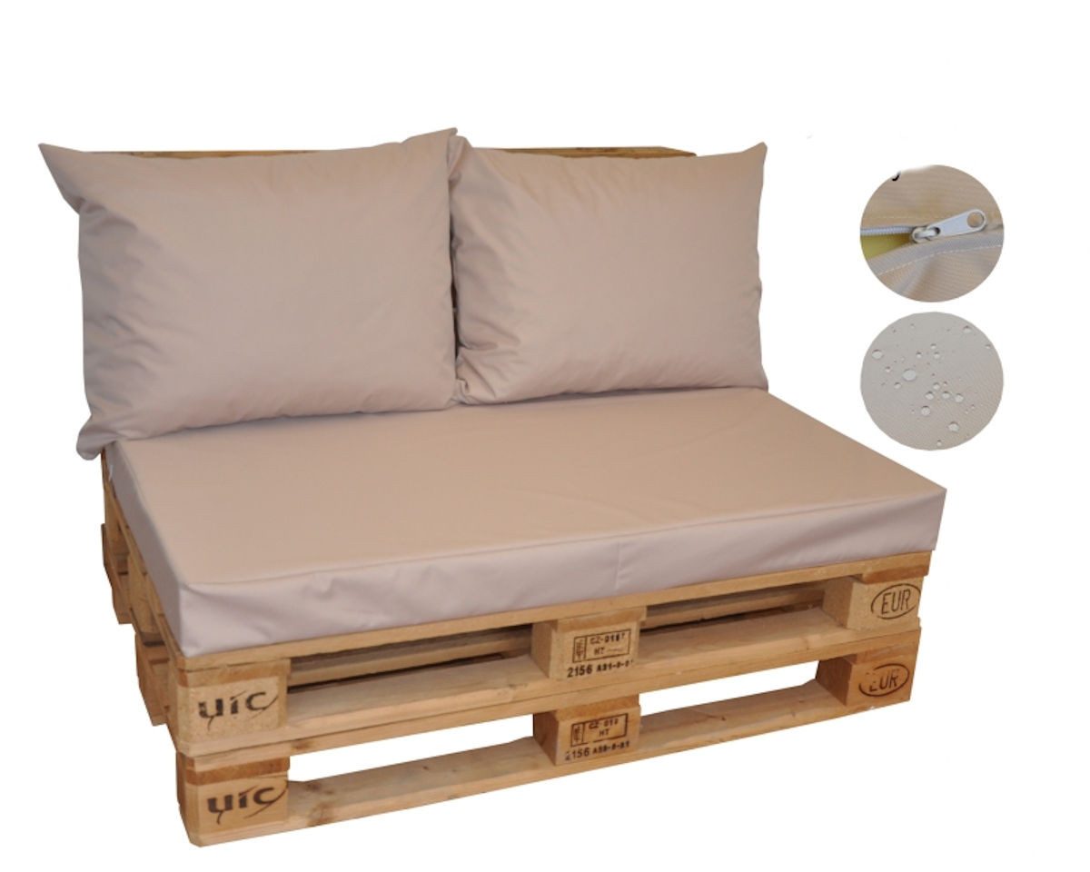 Rattani Dekokissen Kissen Polster für Palettenmöbel Europalette, Wasserabweisend . Stofffarbe beige .