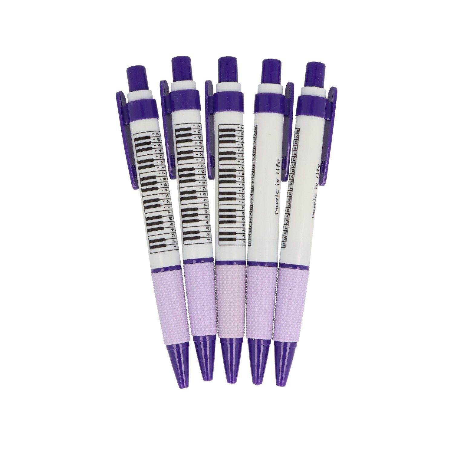 Musikboutique Kugelschreiber bunte Keyboard-Kugelschreiber - Farbe: violett, (5-tlg), mit Griffmulde, Musikmotiv Keyboard, 5 Stück