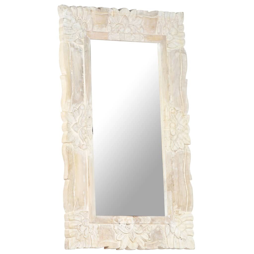 furnicato Wandspiegel Spiegel aus Vollholz mit handgeschnitztem Muster 80 x 50 cm (1-St), Verschleißfestes Wandglas mit weißem Dekor für dein Zuhause