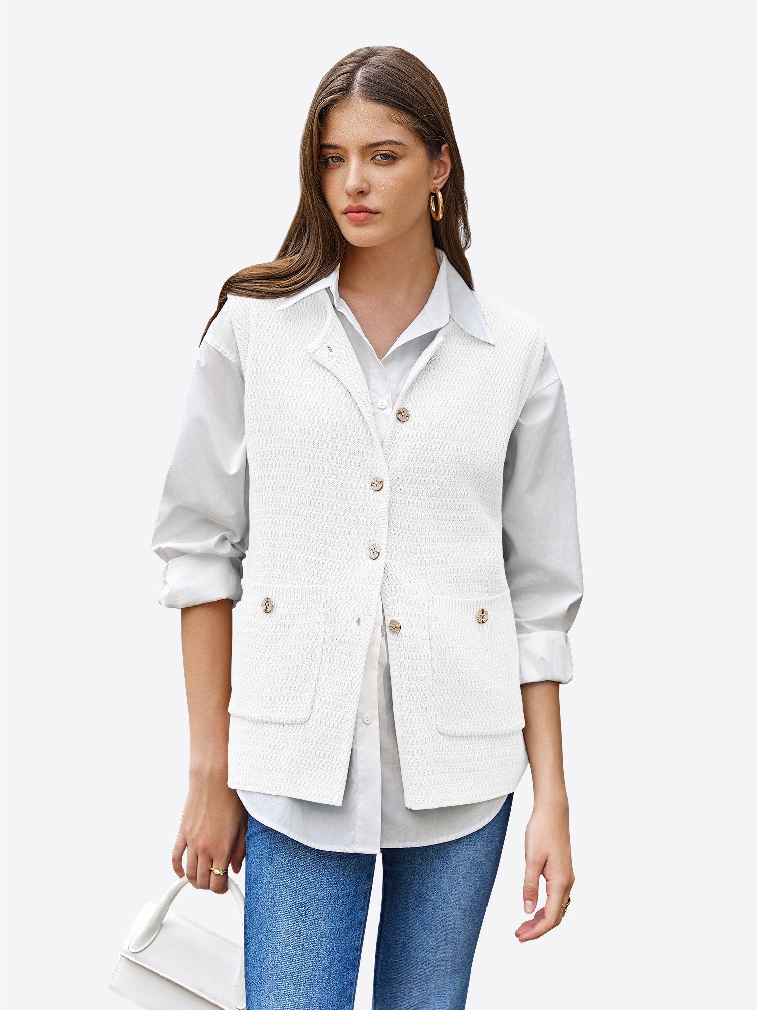 Imily Bela Strickweste Damen Freizeitweste mit Tasche (Packung, 1-tlg., 1per-Pack) Rippbündchen