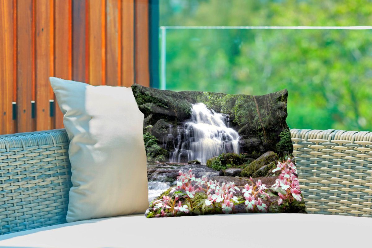 MuchoWow Dekokissen Rosa Löwenmäulchenblüten Rong, Phu vor Dekokissenbezug, Wasserfall wachsen Kissenhülle einem im Polyester, Hin Outdoor-Dekorationskissen