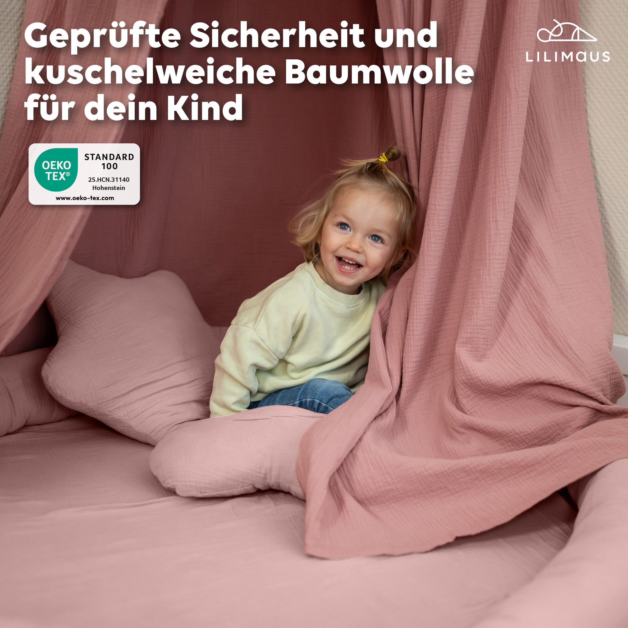 lilimaus Dekokissen Kuschelkissen Herz & Stern aus Musselin fürs Kinderzimmer, Kuschelkissen mit & ohne Füllung - passend zu Betthimmel & Bettwäsche