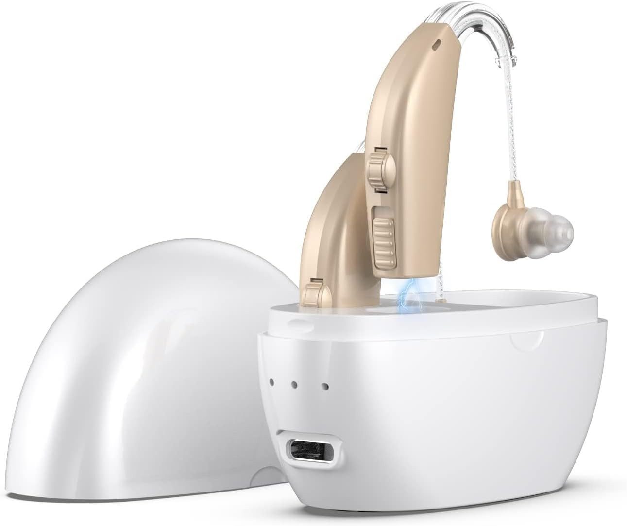 VEKROBOT Im-Ohr-Hörgerät Hörverstärker für Senioren wiederaufladbar hinter dem Ohr tragbar, Hörgerät wiederaufladbar, mit Noise Cancelling Lautstärkeregler