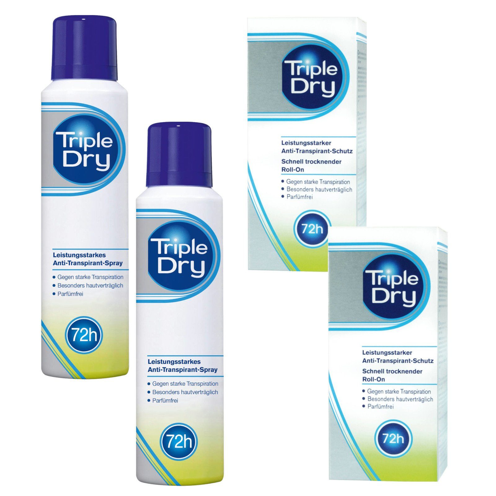 Triple Dry Deo-Set TRIPLE DRY 2x Anti-Transpirant Deo-Spray + 2x Anti-Transpirant Roll-On, Set, 4-tlg.