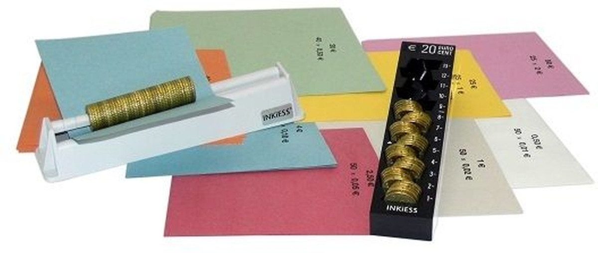 INKiESS Geldkassette Münzroller MR 8 lichtgrau inkl. Handrollpapier
