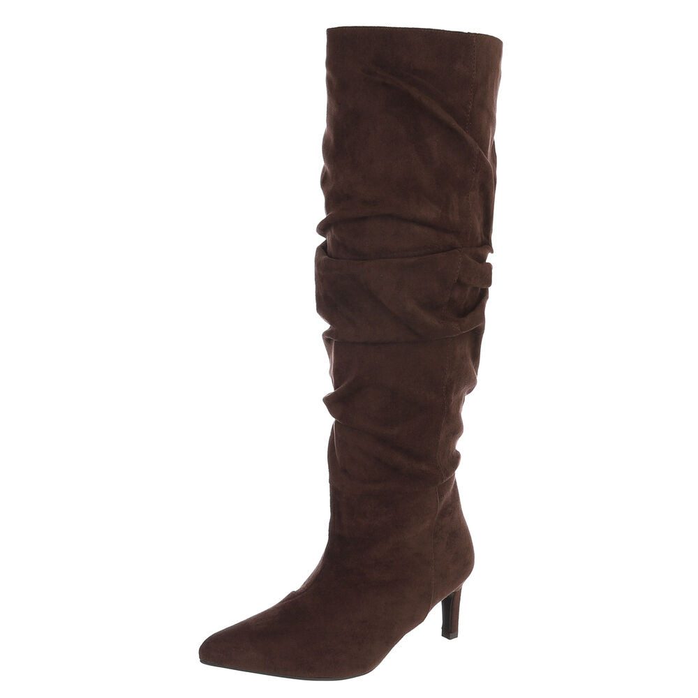 Ital-Design Damen Overknee-Stiefel gerafft mit Blockabsatz Stiefel (92457707) Pfennig-/Stilettoabsatz Stiefel in Braun