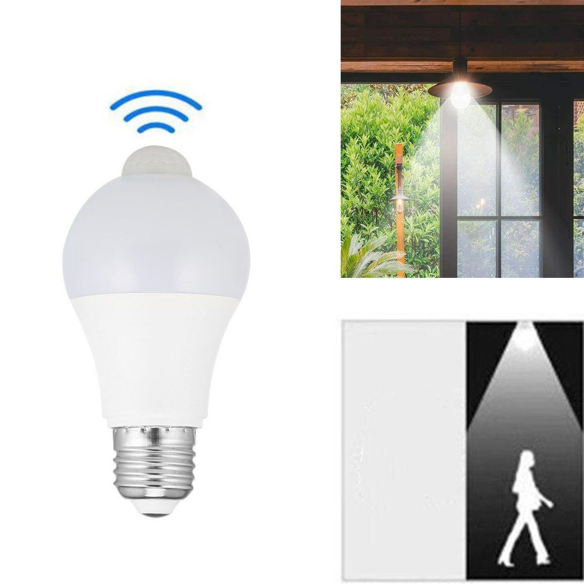oyajia E27 LED Intelligente Lampe, 12W LED-Lampe mit Bewegungssensor Sensor Smarte Lampe, Automatische Glühbirne für Haustür Balkon Garage Treppen,1/2/4 Stück 1 Stück