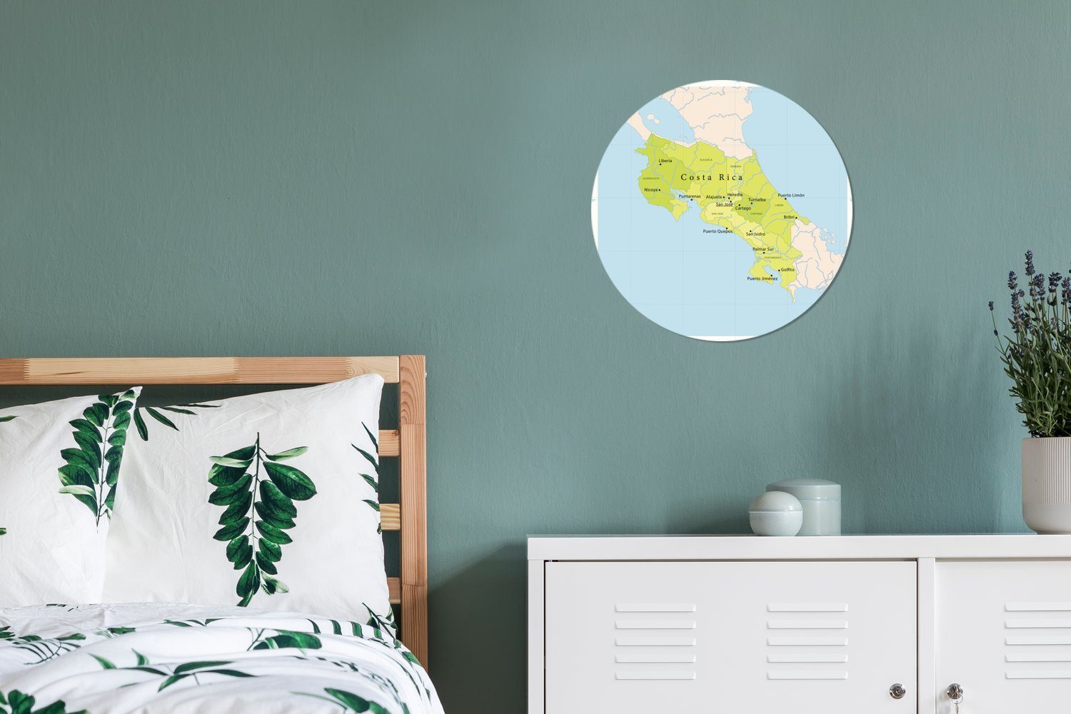 MuchoWow Wandsticker Illustration einer Landkarte in Rund, grün Tapetenkreis (1 für Costa Kinderzimmer, Rica St), mit Wohnzimmer Tapetenaufkleber