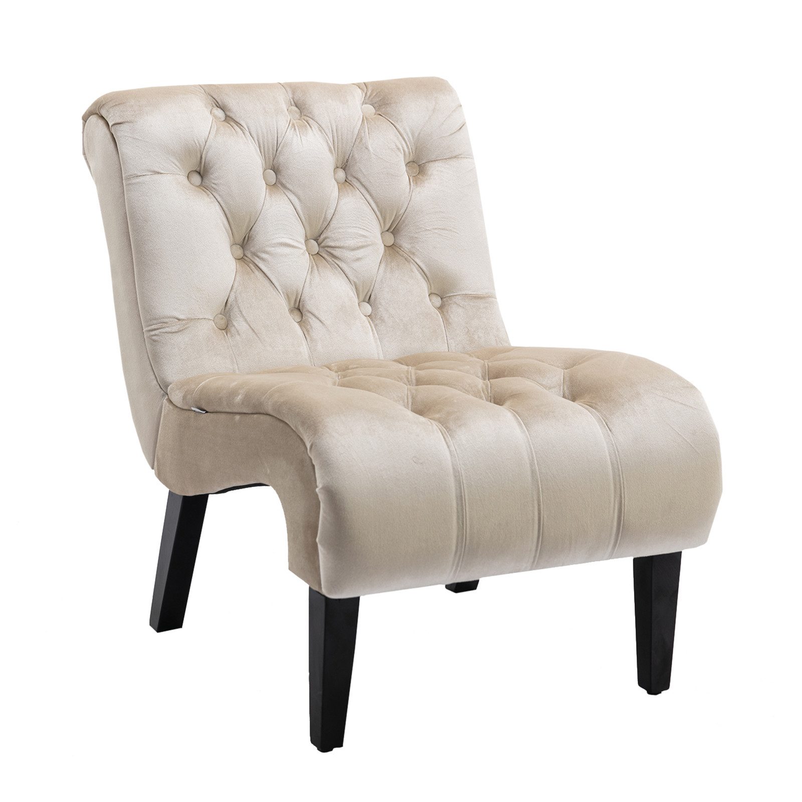 Yorbay Loungesessel Moderner Samt-Akzentstuhl ohne Armlehnen – Eleganter Wohnzimmerstuhl, mit Holzbeinen, gepolstertem Sitz und Samtbezug