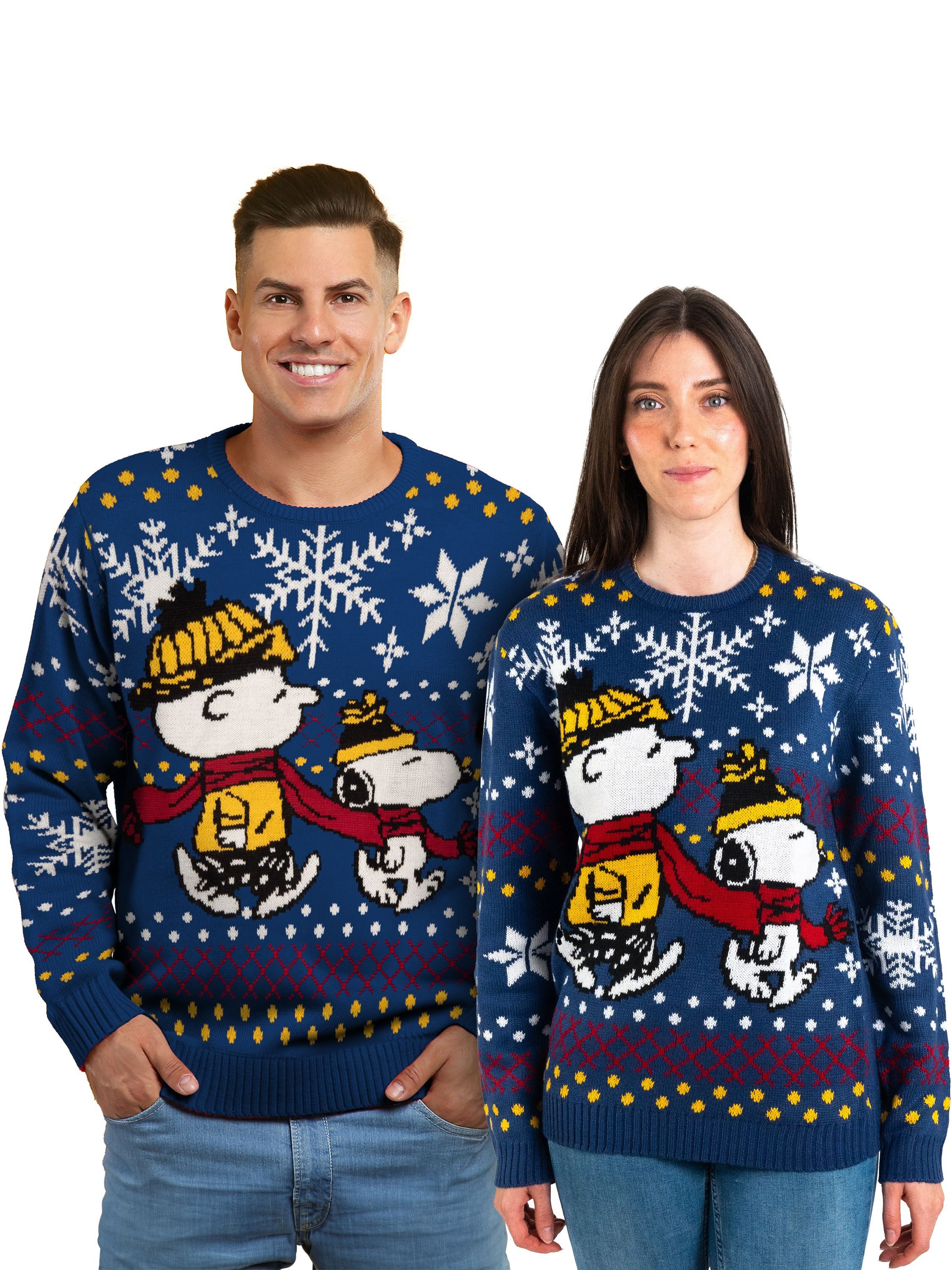 Strickpullover The Peanuts Snoopy Winterpullover Unisex Ugly Sweater Pullover Blau