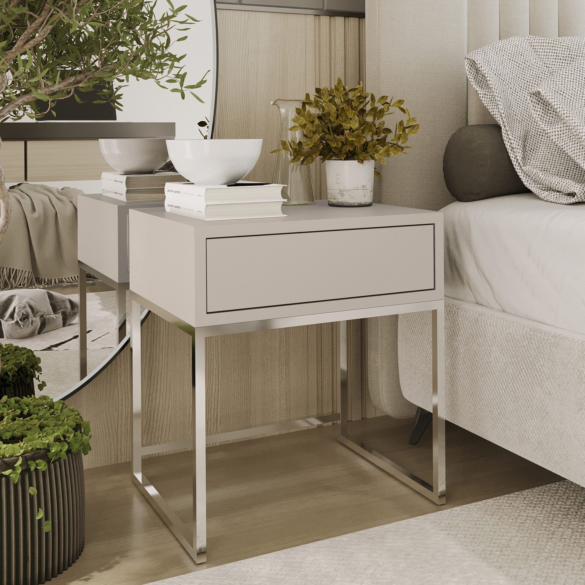 Design Möbel Nachttisch Moderner Nachttisch Glamour mit Schublade Schlafzimmer Metallgestell