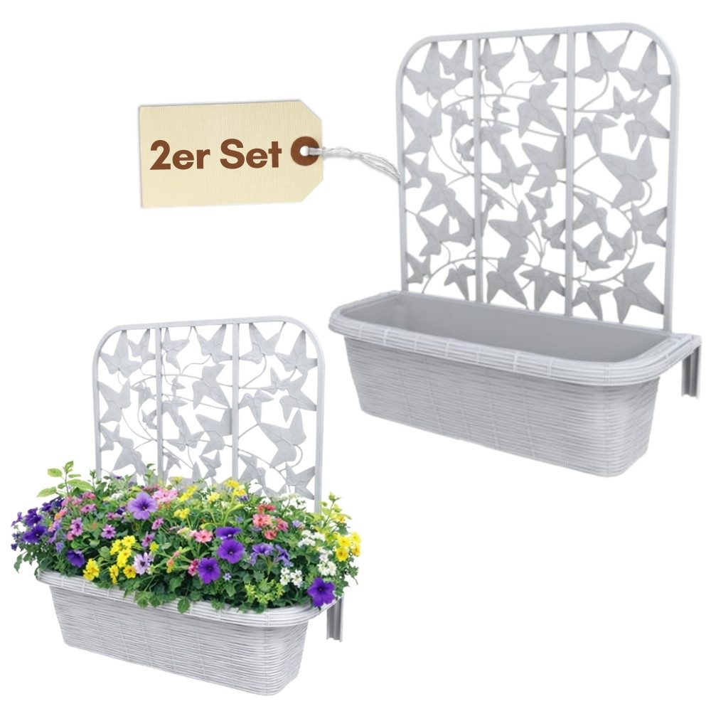 GarPet Blumenkasten 2er Set Blumenkasten Balkon Balkonkasten mit Spalier Wasserspeicher