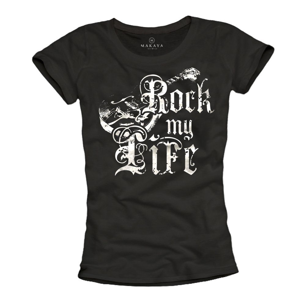 bedruckt Bandshirt T-Shirt Musik Rockige MAKAYA Outfit Mode Rock Damen Tops Gitarre Frauen