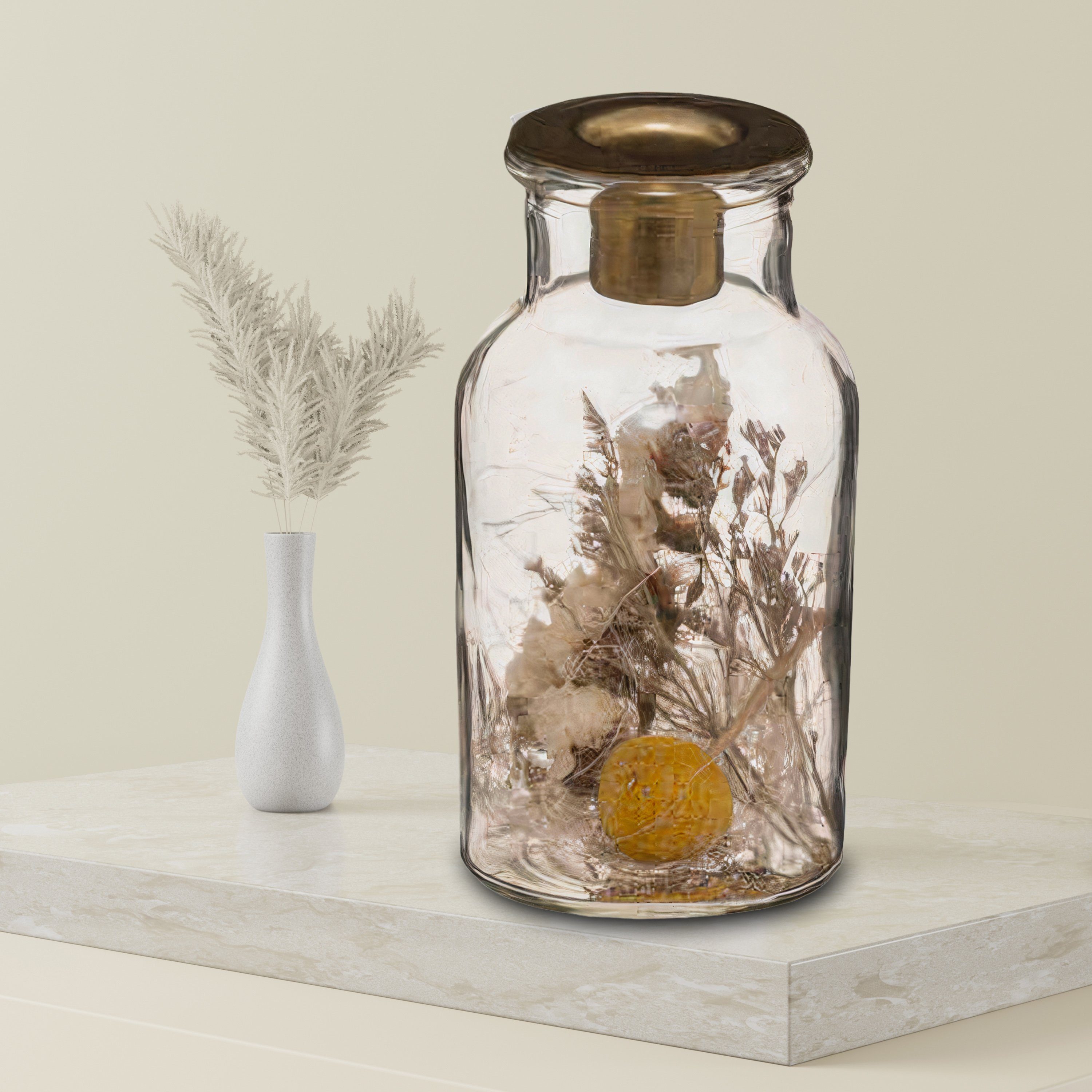 H-basics Kerzenhalter Trockenblumen Glaskerzenhalter - Kerzenhalter, Spitzkerzen Glas, Windlicht, Teelicht, Leuchter, Dekoration, Wohnzimmer, Schlafzimmer
