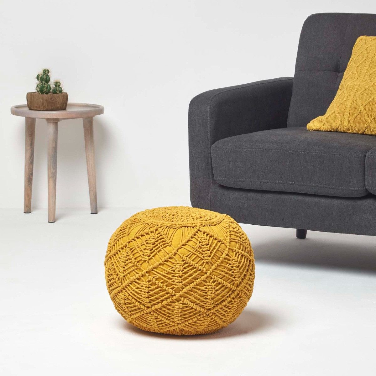 Homescapes Pouf Gehäkelter Pouf, senfgelb, 35 günstig online kaufen