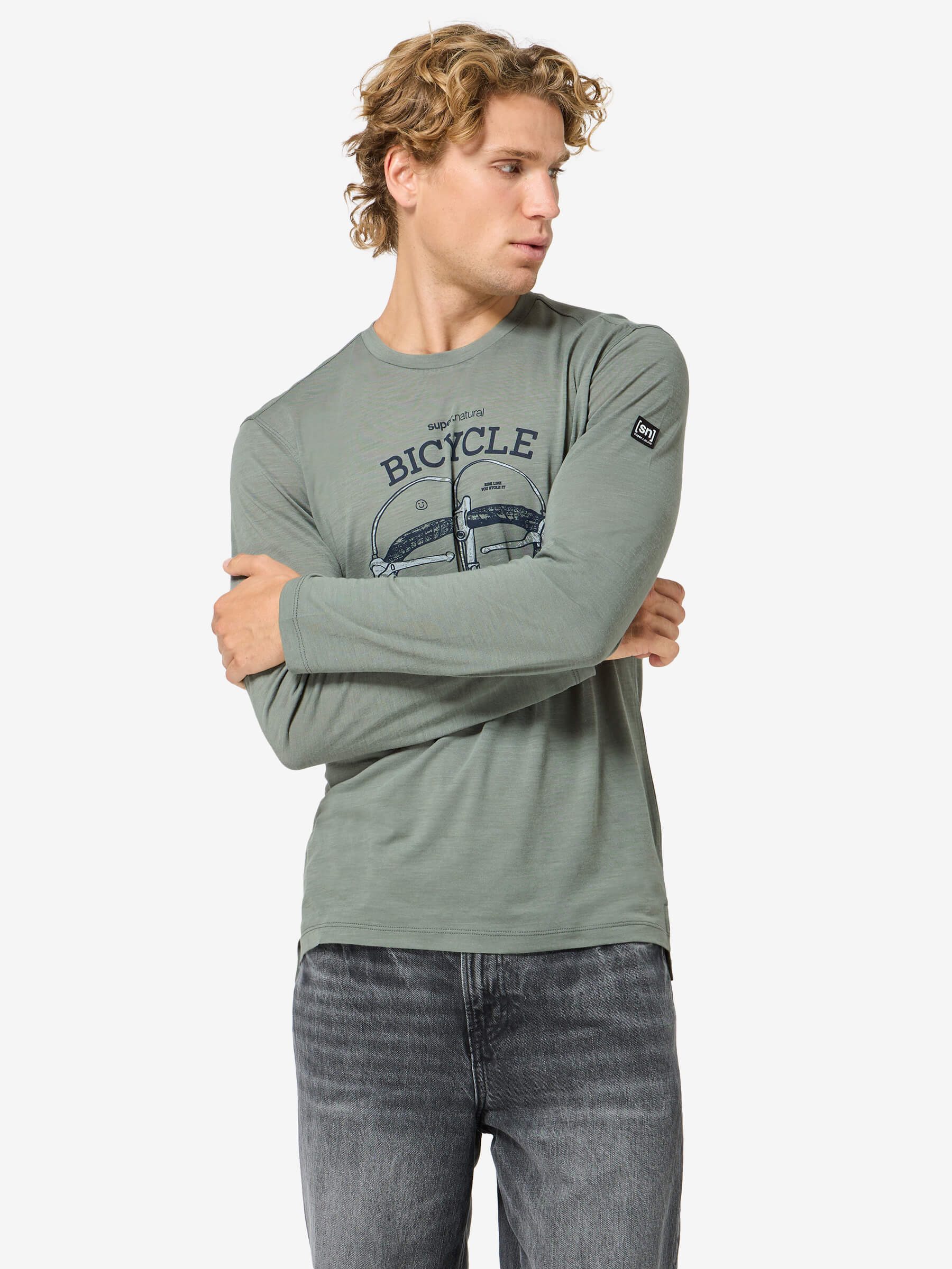 SUPER.NATURAL Langarmshirt für Herren,Merino M BIKE ENTHUSIAST LS mit Sport-Motiv, atmungsaktiv