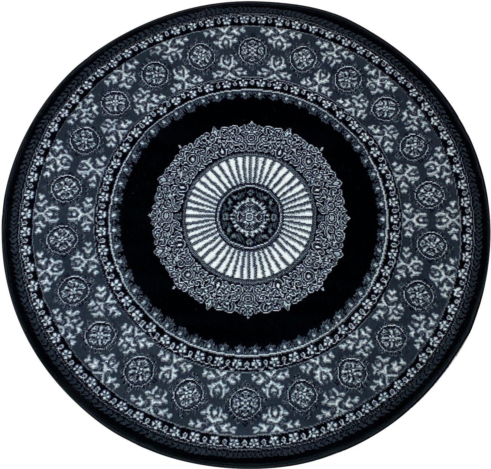 Teppich Shari, Home affaire, rund, Höhe: 7 mm, Orient-Dekor, mit Bordüre, Kurzflor, weich, pflegeleicht, elegant grau