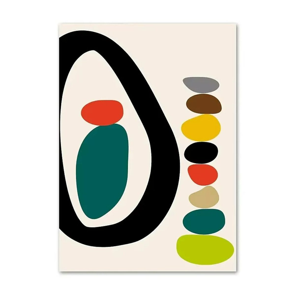 TPFLiving (OHNE RAHMEN) Poster - Leinwand - Wandbild, Minimalistische Mid-Century Abstrakte Geometrische Kunst Leinwand (Leinwandbild XXL), Farben: Orange, Gelb, Schwarz, Rot, Grün, Blau -Größe: 20x30cm