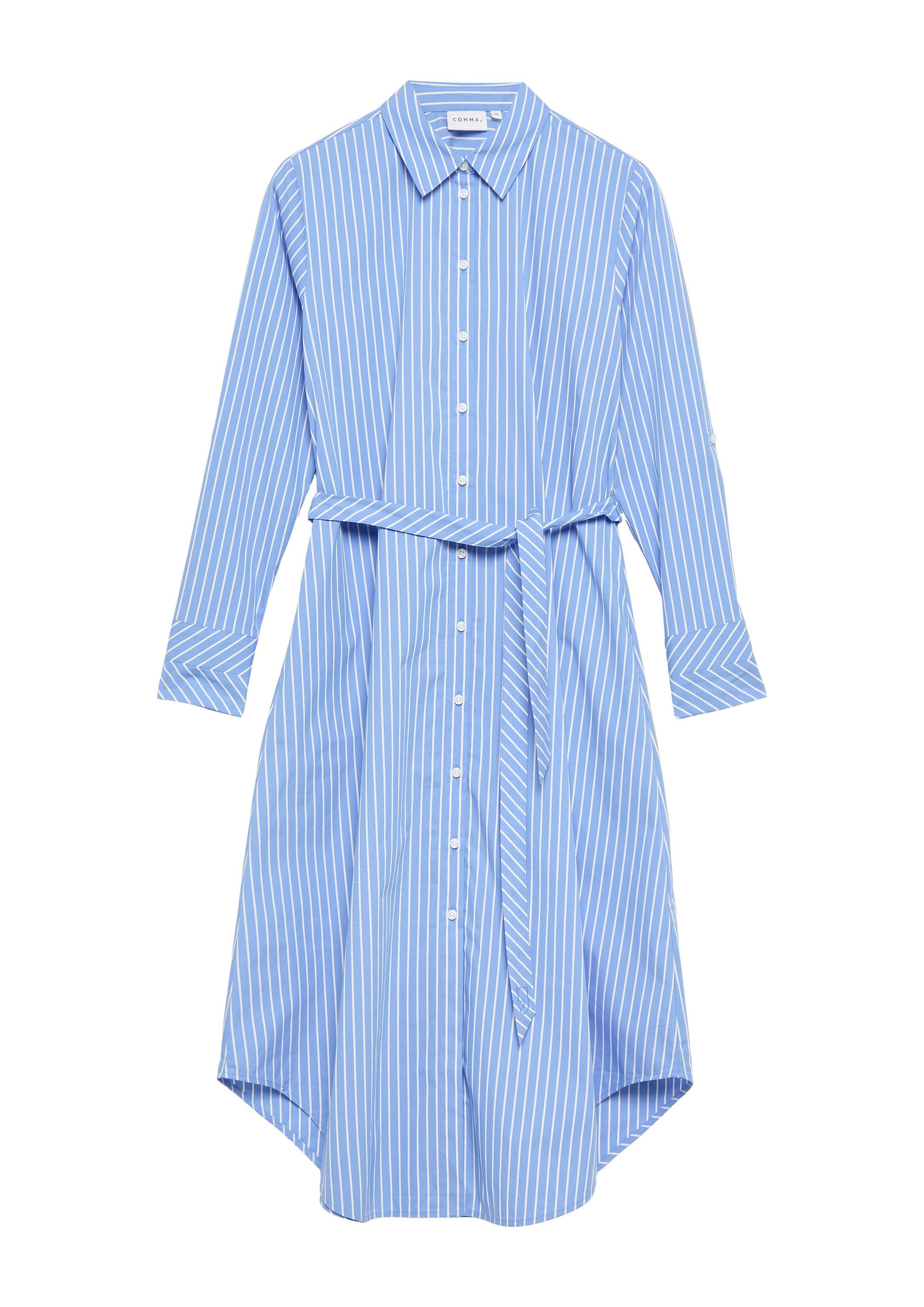 comma Midikleid Kleid Gestreiftes Hemdblusenkleid aus Popeline