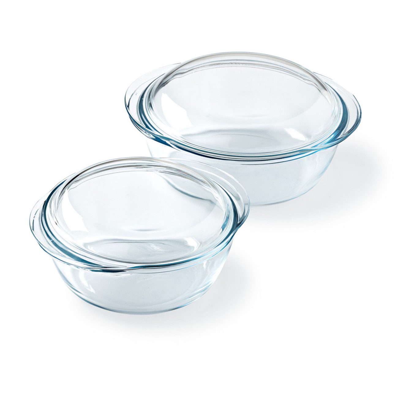 PYREX Kasserolle 4 in 1, Borosilikatglas (Kasserollen-Set, 2-tlg., rund, je 1,6 l), hitzebeständig, mikrowellengeeignet, gefriergeeignet, Made in France