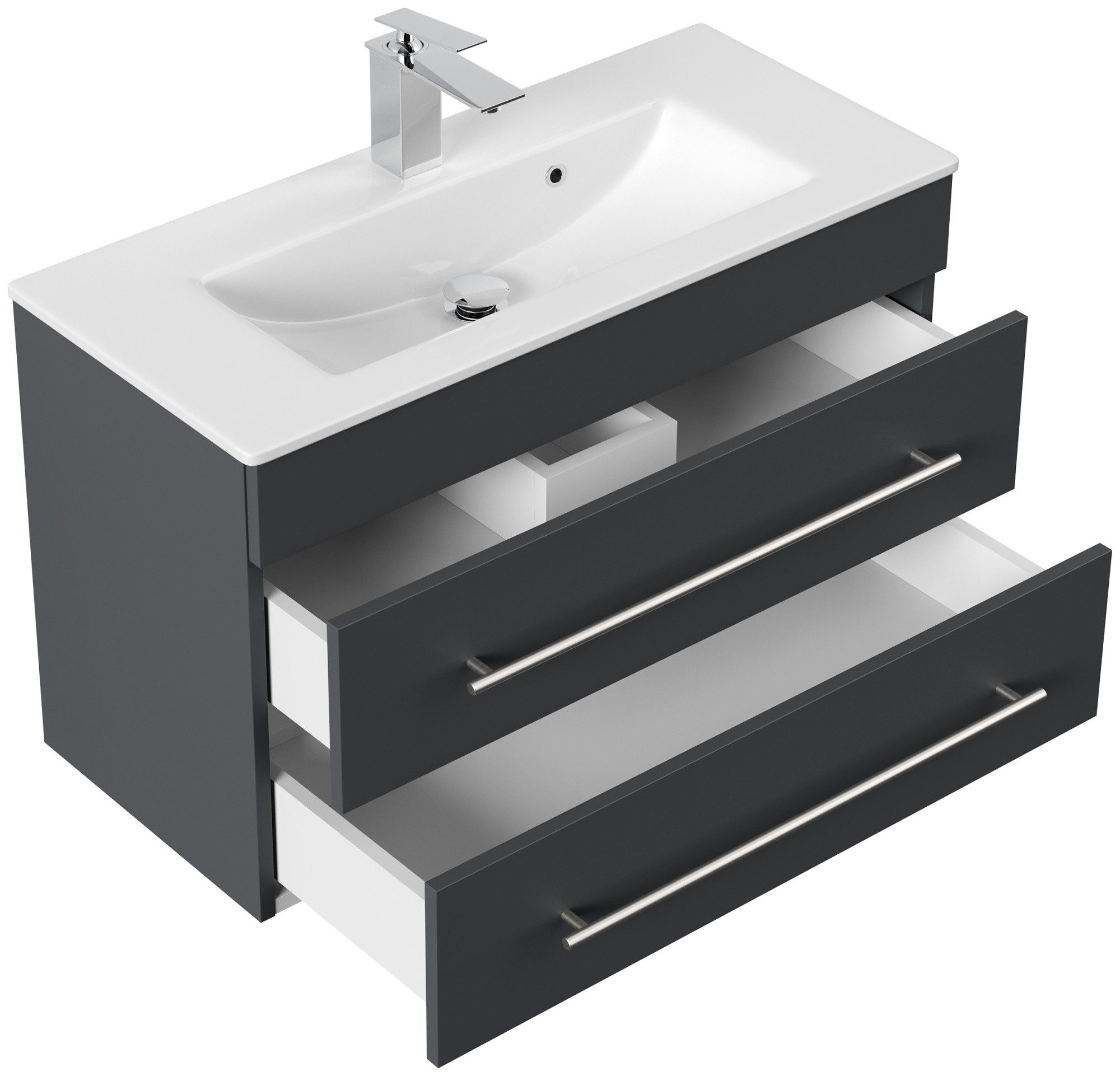 Magnolia Home Waschtisch Badmöbel Mars 800 SlimLine 80x36cm mit 2 SoftClose Schubladen grafit – Bild 4 von 5