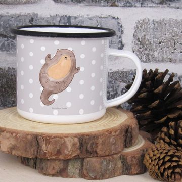 Mr. & Mrs. Panda Dekobecher Otter Umarmen - Grau Pastell - Geschenk, emailliert, Seeotter, glückl (1 St), Bruchsicher & robust