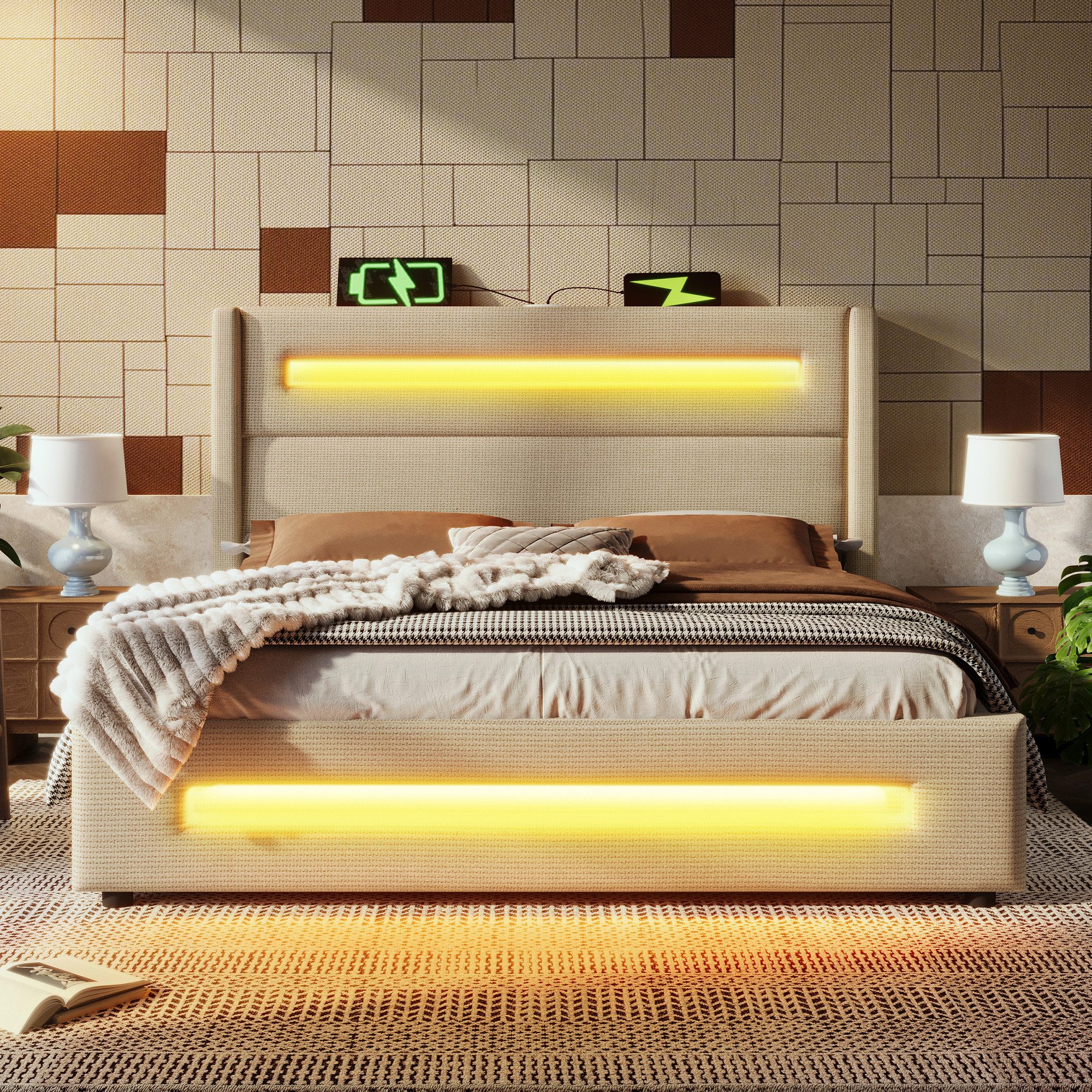 HAUSS SPOLE Polsterbett 160x200cm mit LED, günstig online kaufen