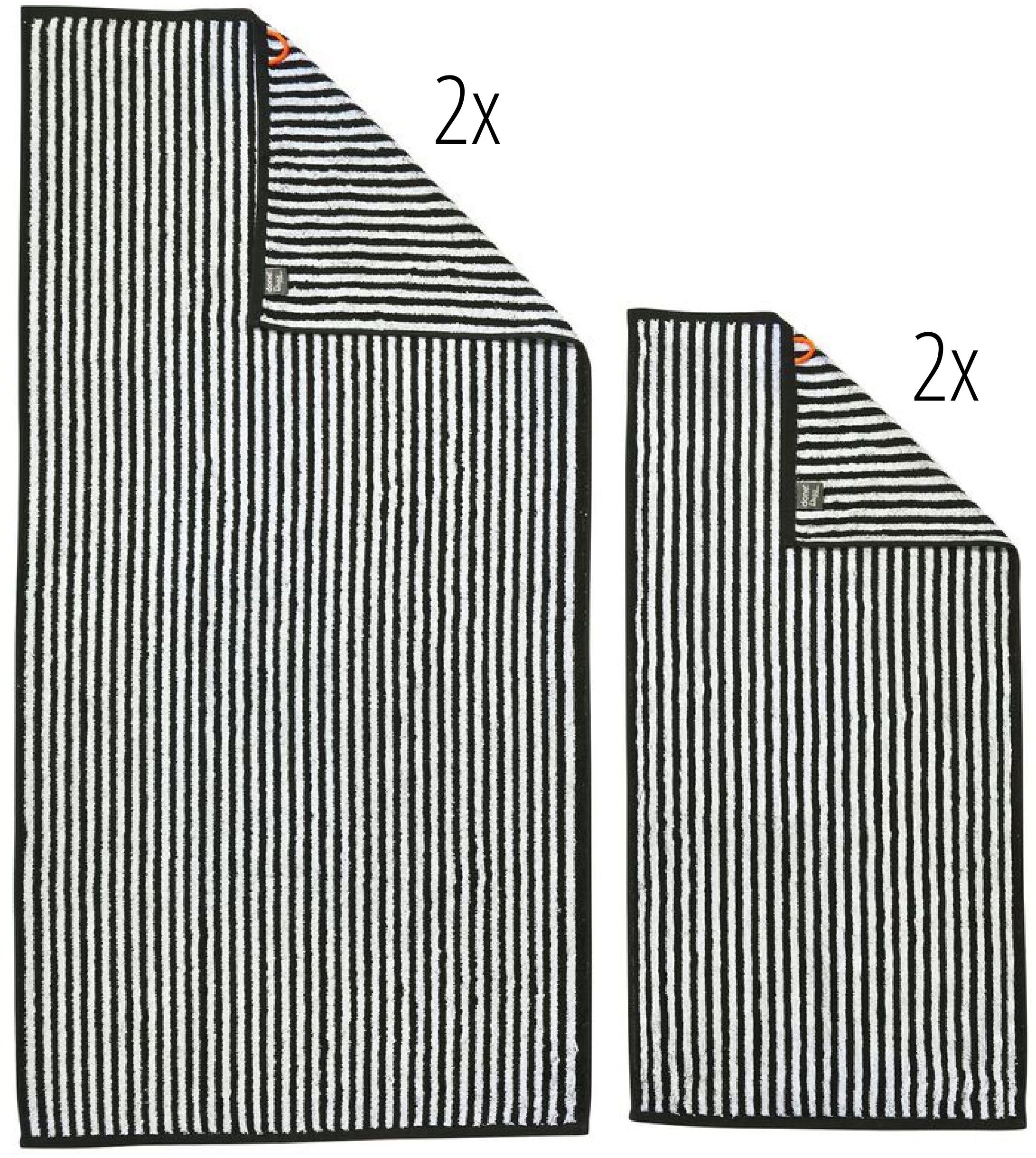 done.® Handtuch Set Daily 2x gestreift schwarz/weiß Handtücher Shapes Jacquard-Muster, Stripes, mit (Set, 2x Jacquard-Walkfrottier, & Gästetücher, 4-tlg)