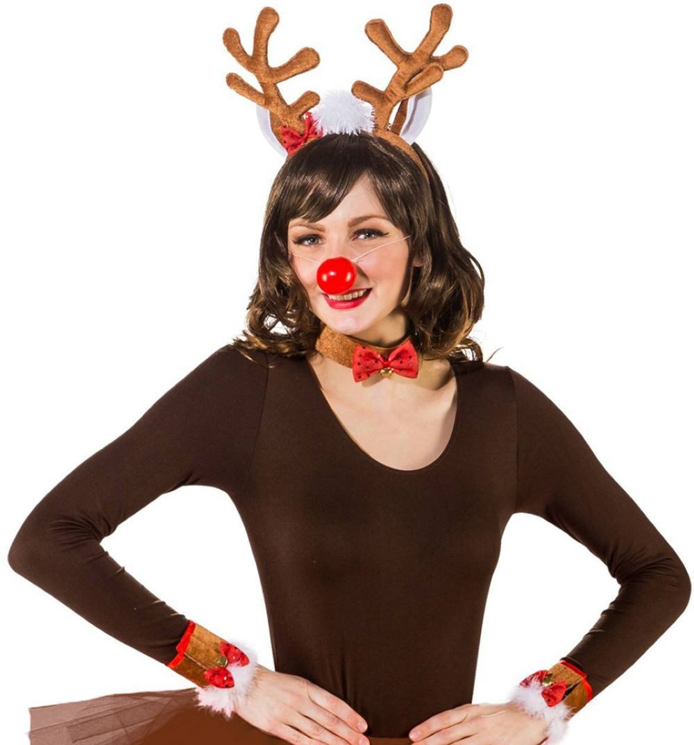 Funny Fashion Kostüm Rentier Kostüm Set 5-teilig, Tierkostüm Weihnacht