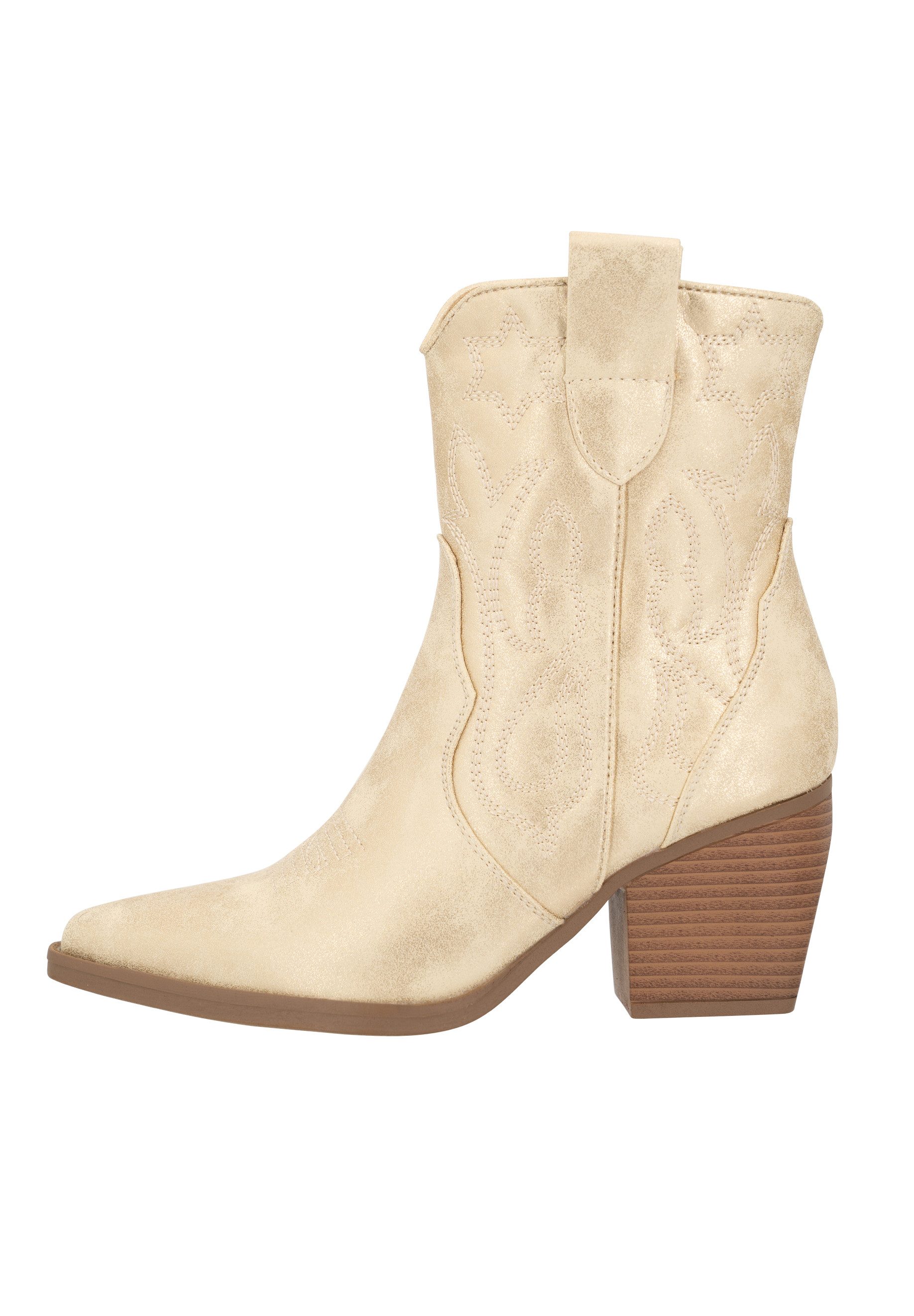 Salinyang Damen Western Boots mit Stickerei, Blockabsatz & Reißverschluss Cowboy Stiefelette