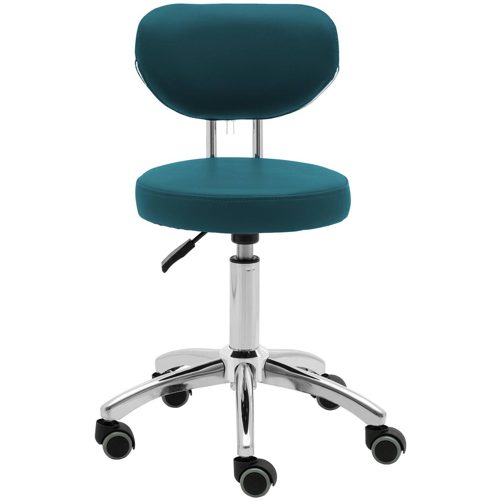 Physa Drehstuhl Rollhocker mit Rückenlehne Friseurhocker Kosmetikhocker 150 kg türkis, Türkis – Bild 4 von 5