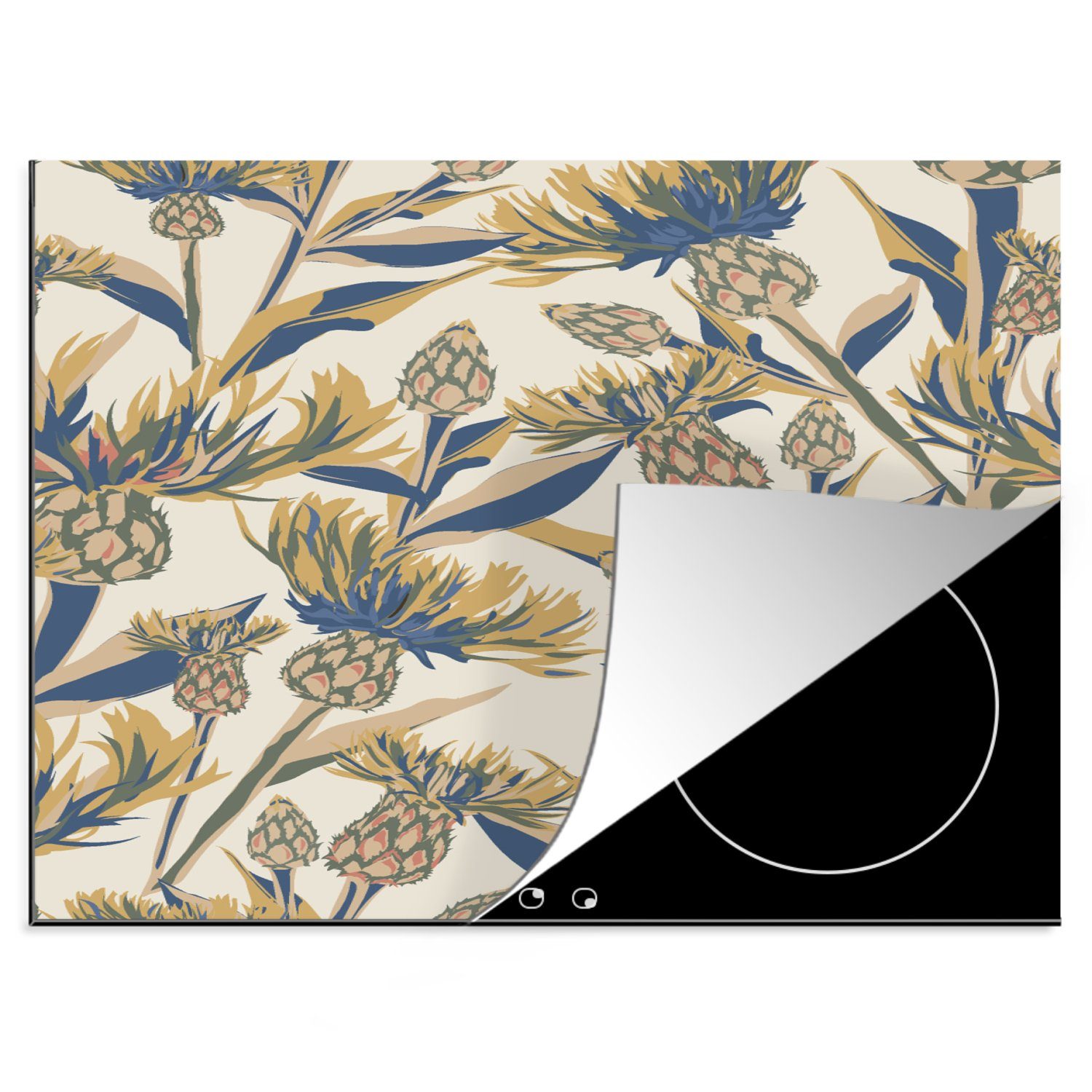 MuchoWow Herdblende-/Abdeckplatte Blumen - Muster - Gestaltung - Natur, Vinyl, (1 tlg), 60x52 cm, Mobile Arbeitsfläche nutzbar, Ceranfeldabdeckung