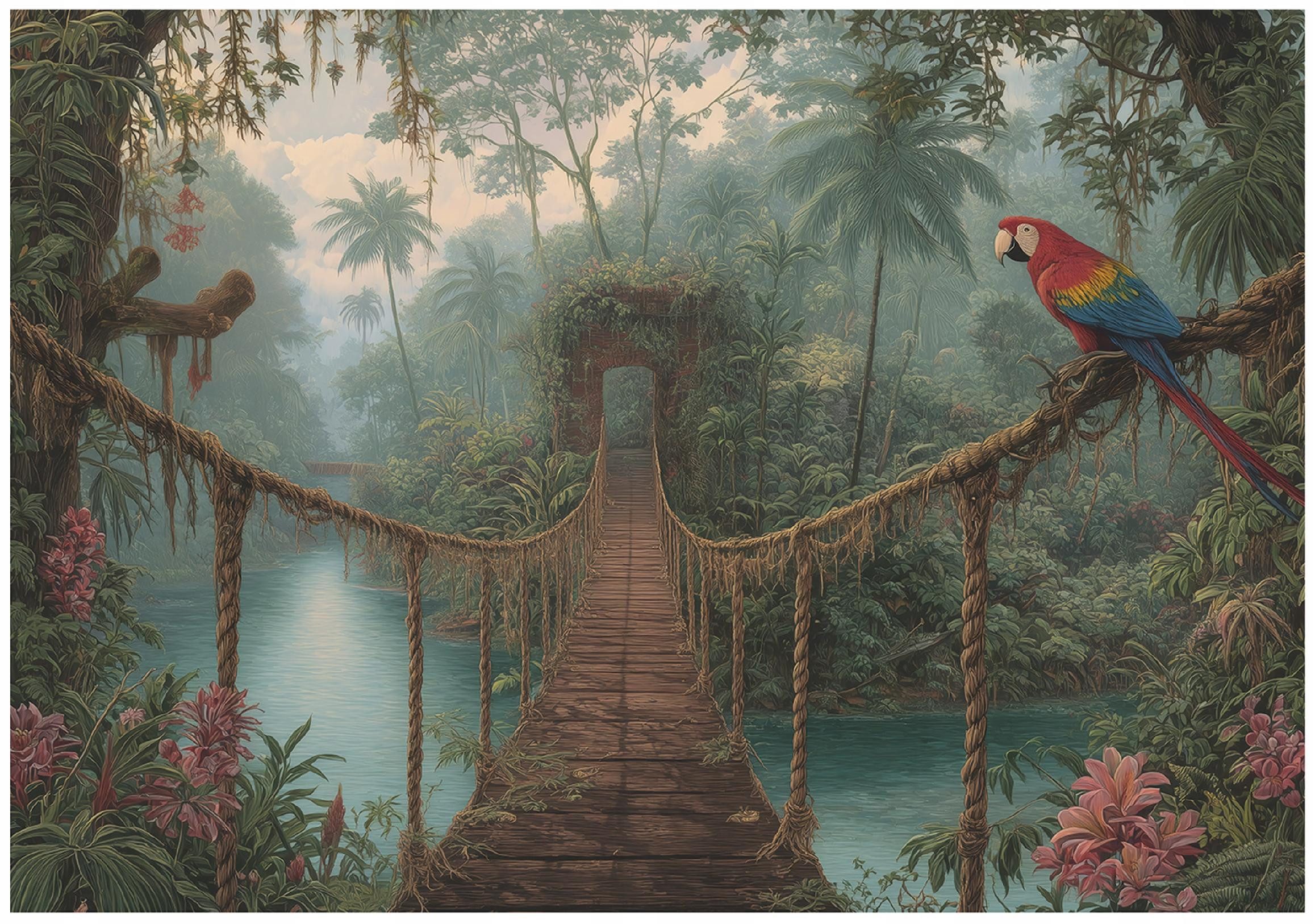 Wallarena Fototapete Dschungel Hängebrücke Vlies reißfest für Wohn- & 250x175 cm, glatt, 150 x 105 cm