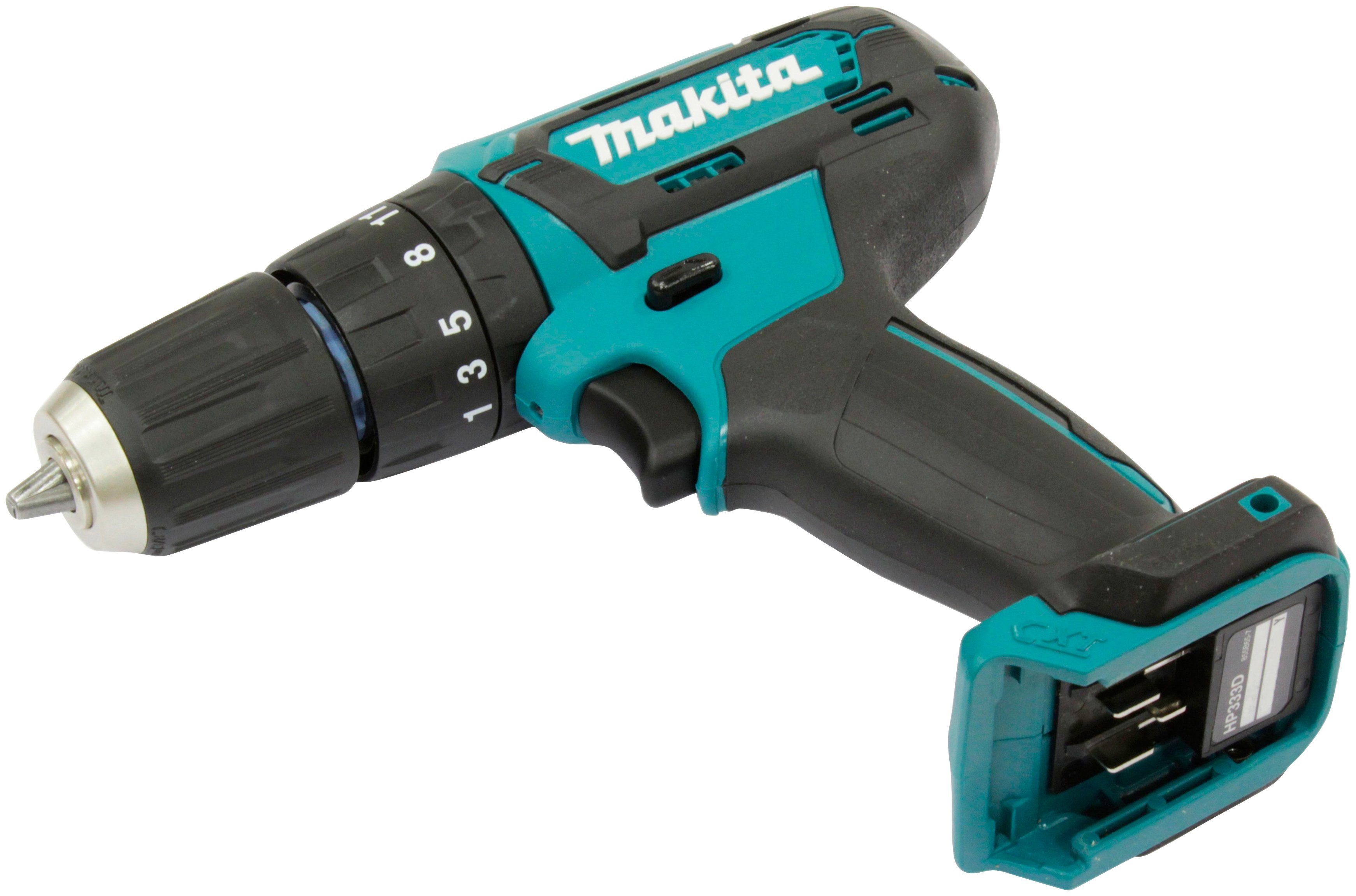 Makita Akku-Schlagbohrschrauber Ladegerät Akku ohne max. HP333DZ, 1700 U/min, und