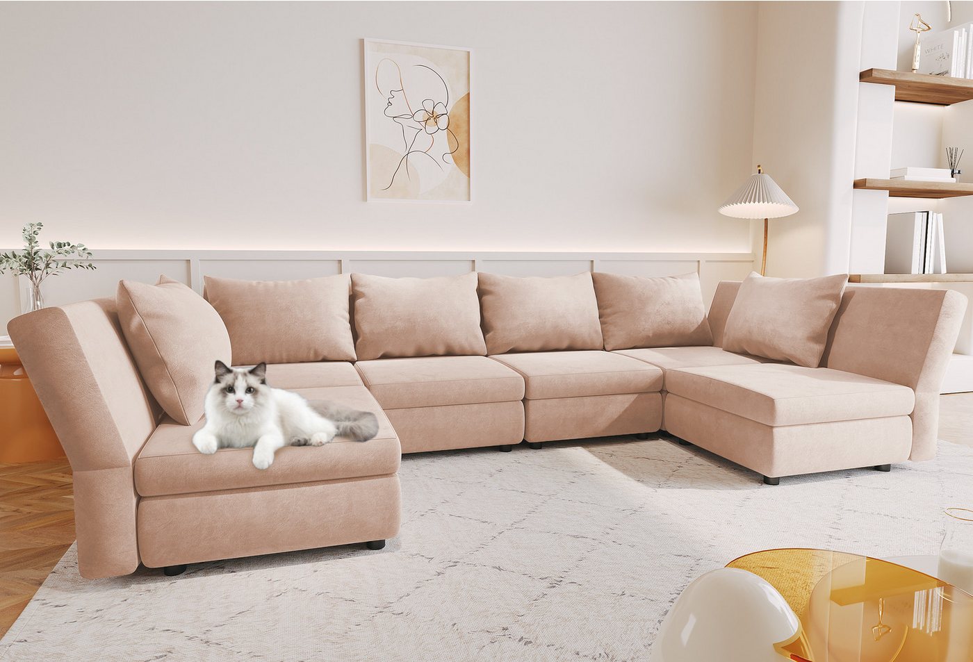 GUNJI Ecksofa Ecksofa mit Stauraum Armlehnen Verstellbarer Rückenlehnenwink günstig online kaufen