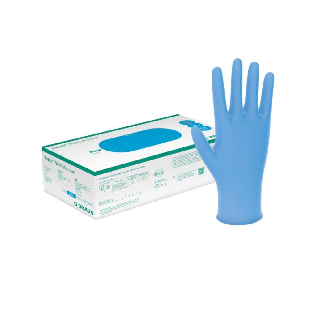 B. Braun Nitril-Handschuhe Vasco Nitril sky-blue U.-Handschuhe, PF, Gr. XS/S/M (Unsteril – für allgemeine Untersuchungs- und Hygienebereiche geeignet, 100-St., Einmalhandschuhe) Latexfrei – ideal für Latexallergiker, Texturierte Fingerspitzen