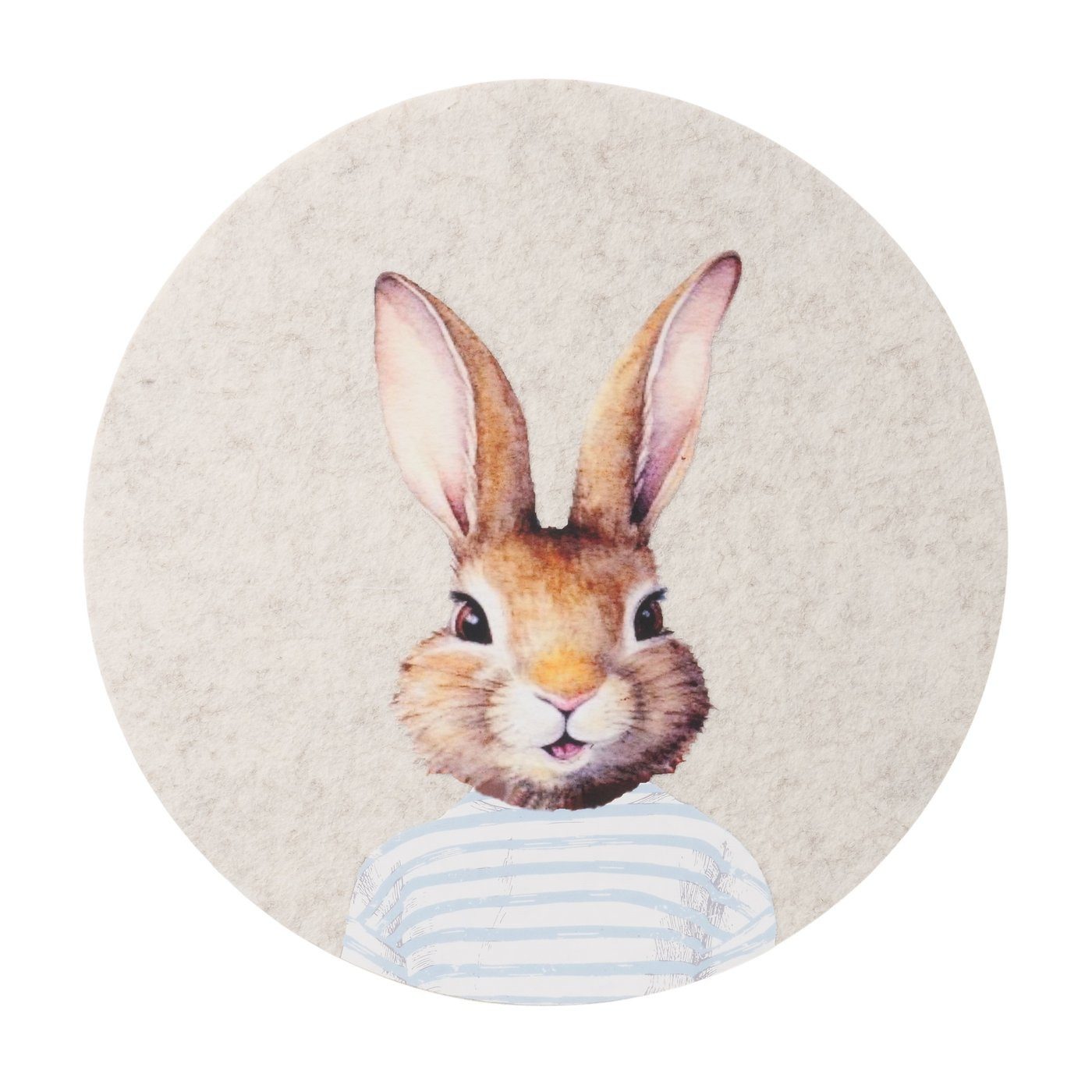 BOLTZE GRUPPE GmbH Platzset Tischset Hase Jonas Rund Beige Hellblau 4er Set Platzset Polyester, (4-St)