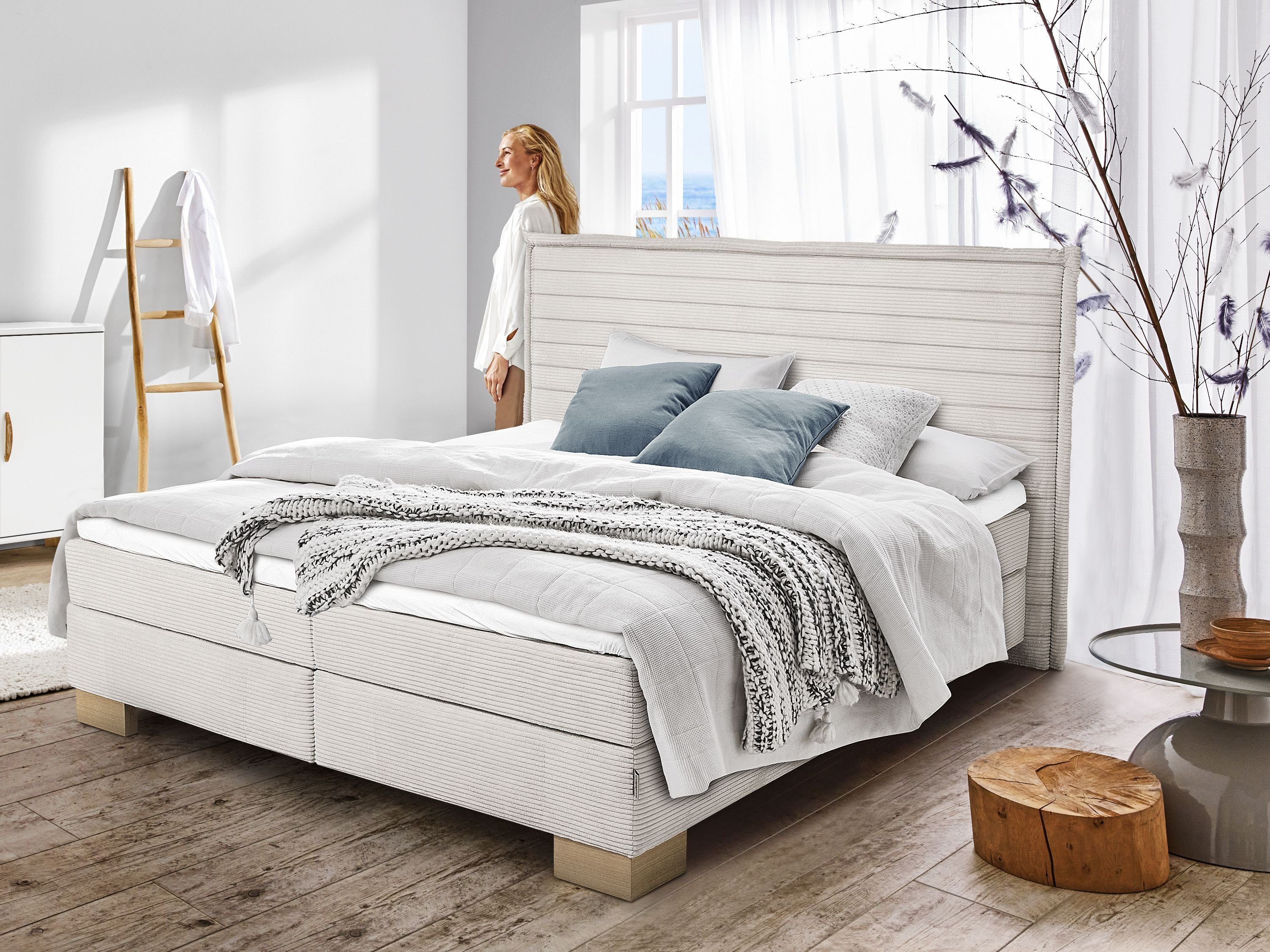 SANSIBAR Living Boxspringbett Boxspringbett SANSIBAR Langeoog beige Box-Spring-Bett Doppelbett