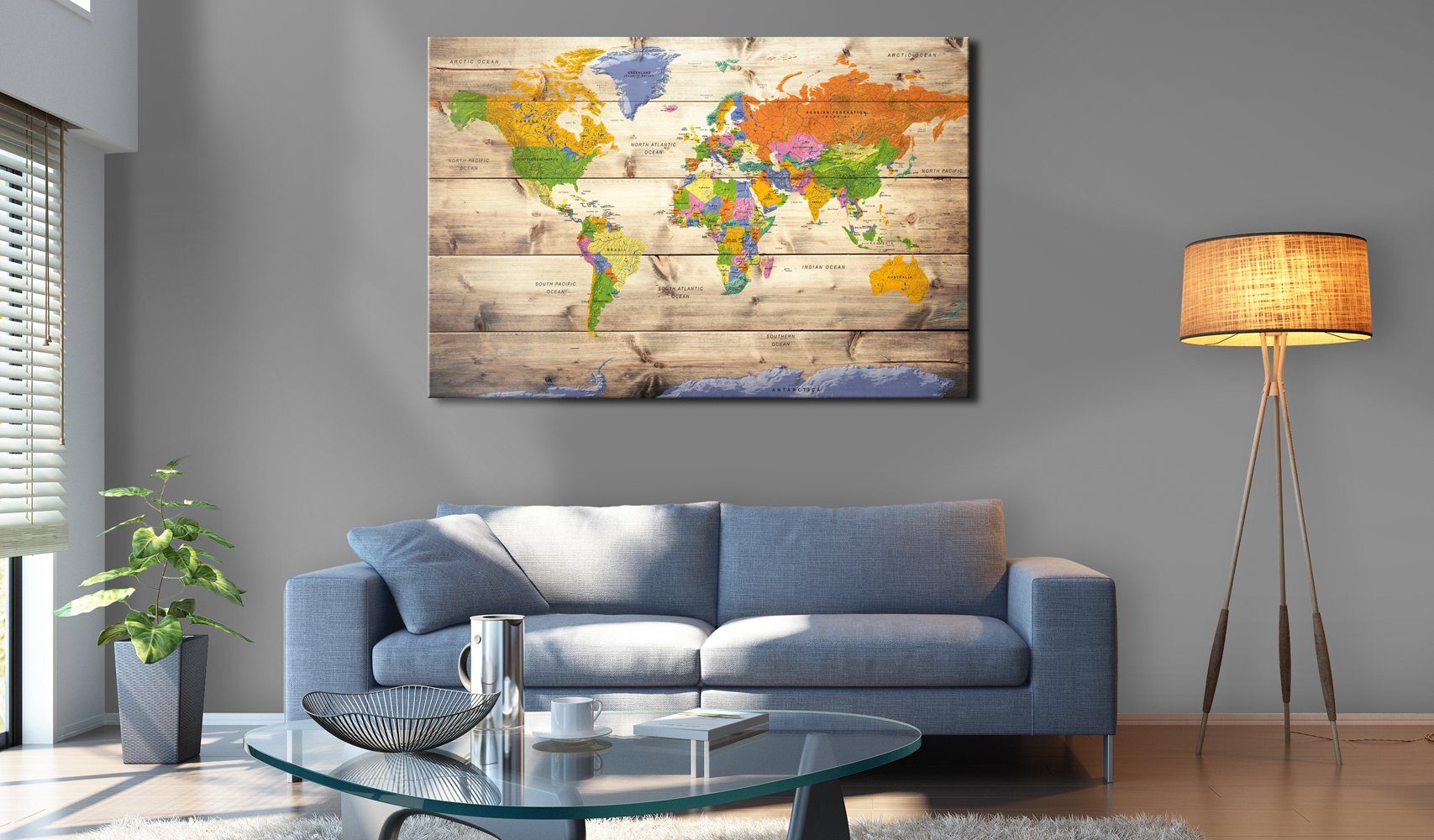 Artgeist Pinnwand Map on Colourful wood: Travels Map] [Cork