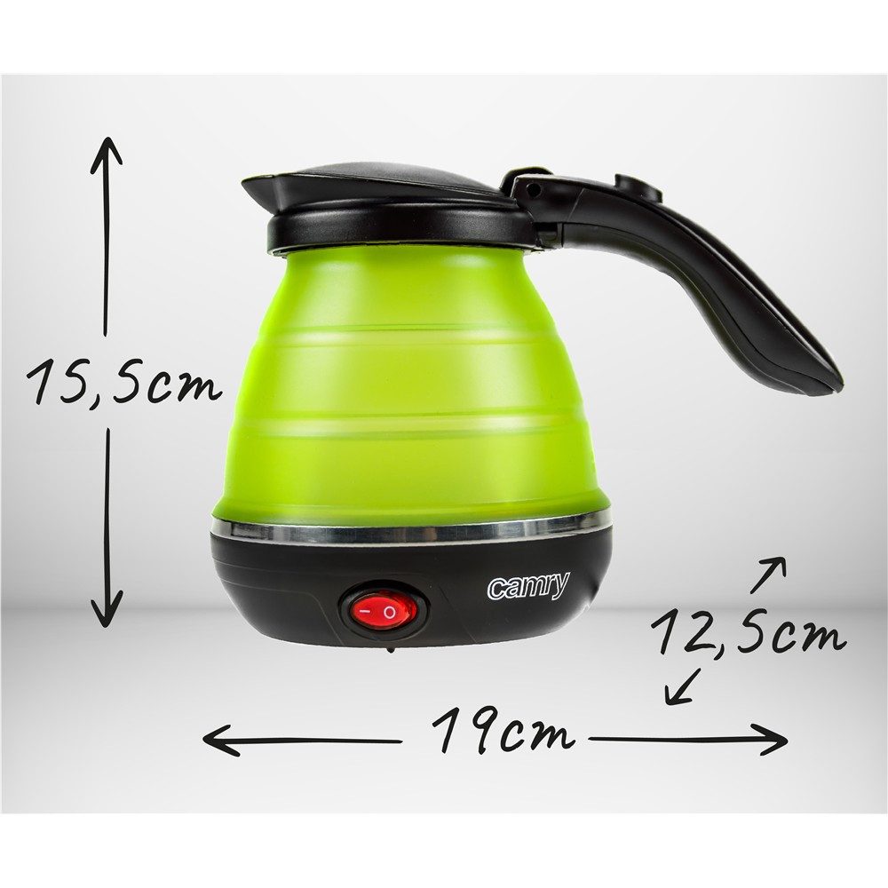 Camry Reise-Wasserkocher CR 1265 kompakter faltbarer Silikon-Wasserkocher, BPA-frei, 0,6 l, 750 W, Reisewasserkocher für Camping, Hotel, Wohnmobil, Reise, grün – Bild 4 von 5