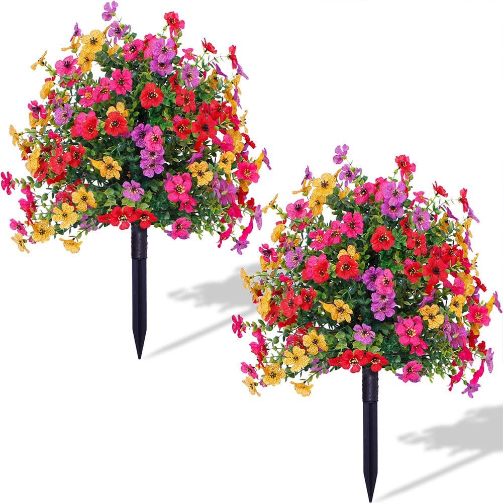 Kunstpflanze 2pcs Künstliche Sträucher für Outdoor mit Ground Spike, GarveeMore