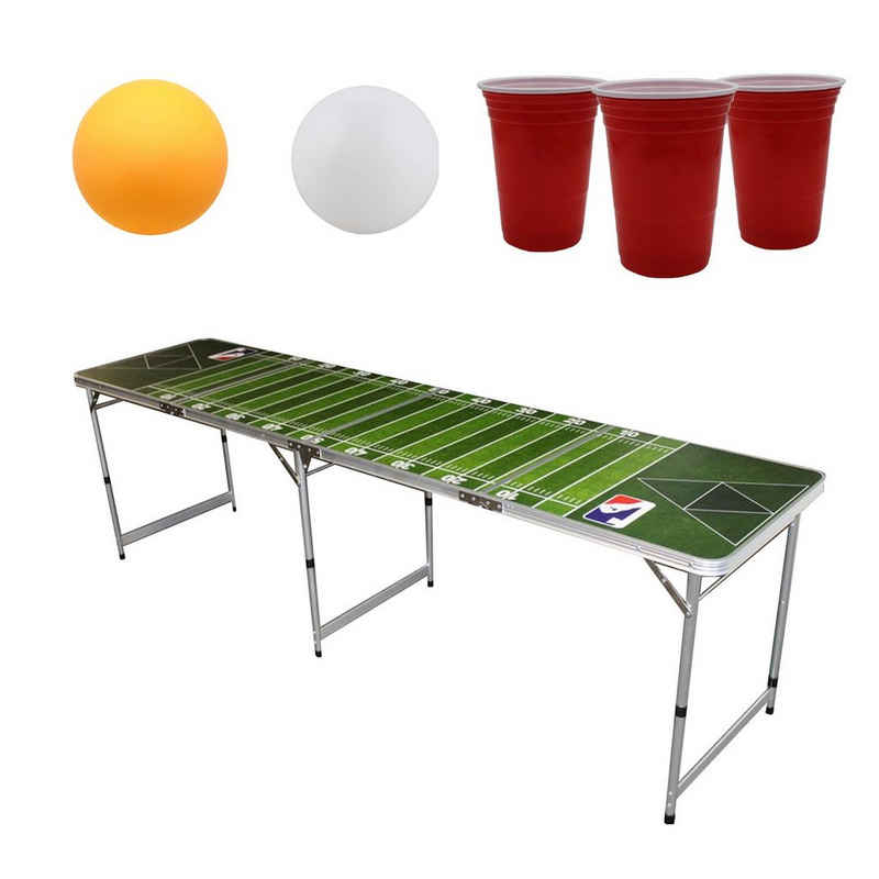 PerfectVibe Klapptisch Football-Bier-Pong-Tisch + 20 Bier-Pong-Becher Rot + 8 Bier-Pong-Bälle (1-St., Bier pong Set mit Bechern und Bällen)