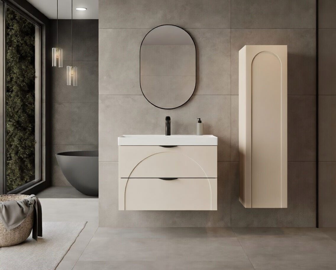 welltime Waschtisch FLOW CIRCLE mit Waschbecken, Breite 60 oder 80cm, modernes Design, Schrank mit 2 Schubladen, Soft-Close-Function, in 2 Breiten erhältlich