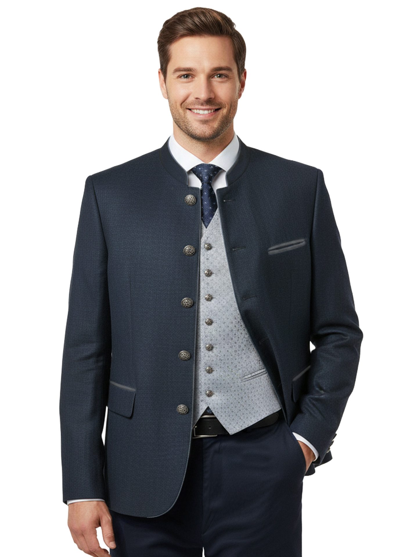 Moschen-Bayern Trachtenblazer Trachtenblazer Herren Trachtenjacke Trachtenjanker Blazer Leinen Blau