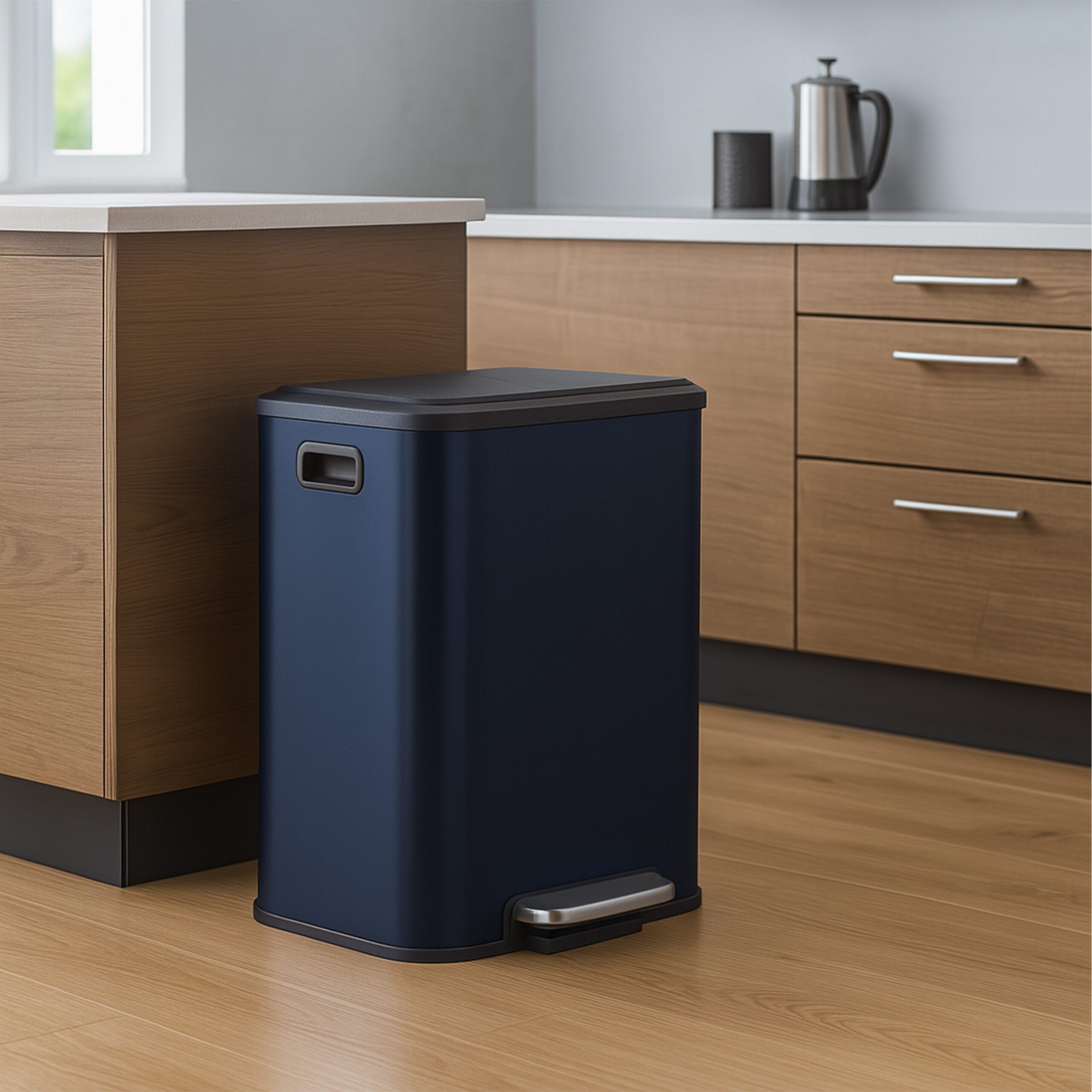 relaxdays Mülltrennsystem Mülleimer mit 2 Fächern 2 x 15 Liter, blau